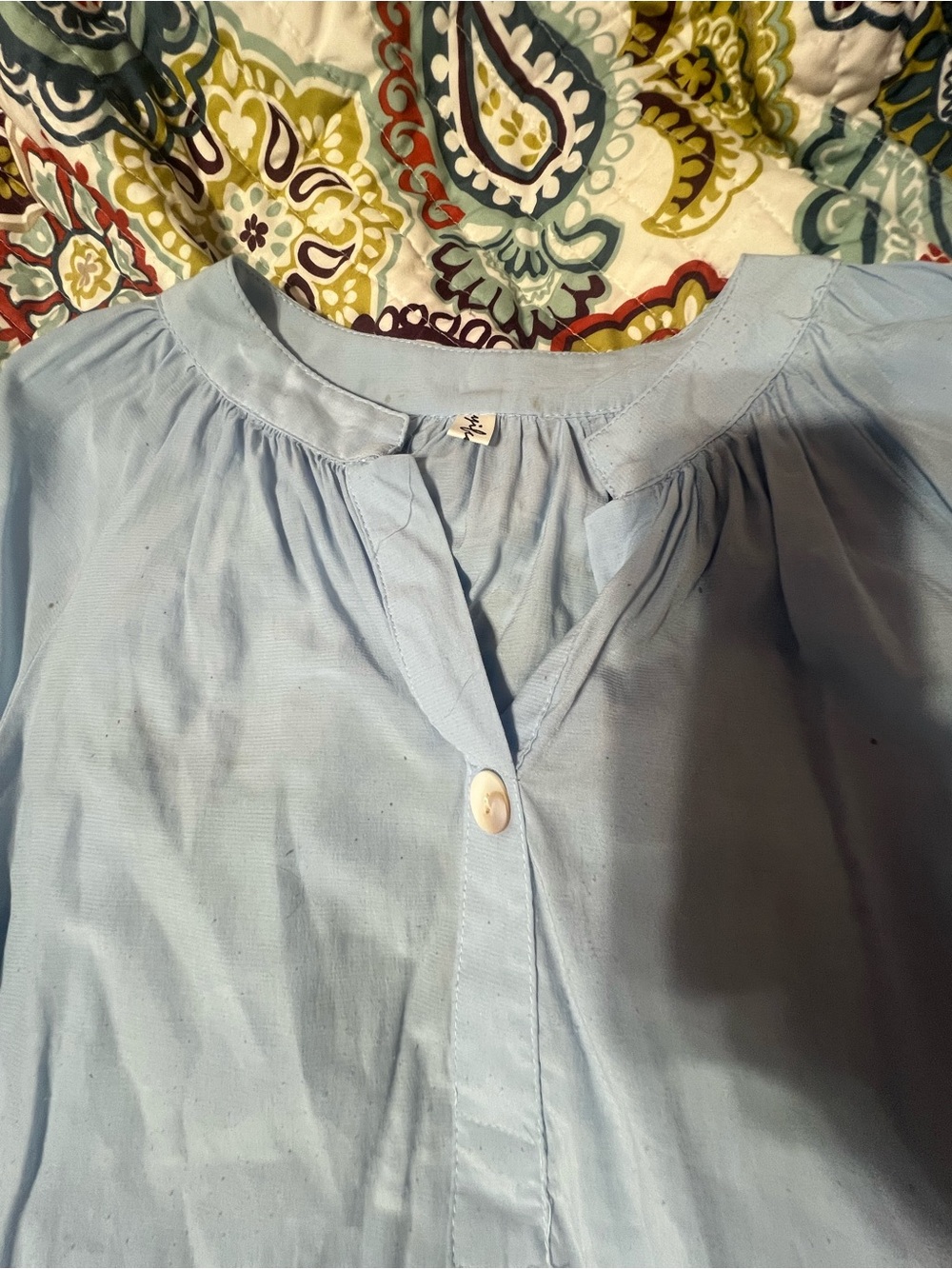 Light Blue Women's Button-Front Blouse Size Small with Button Capped 3/4 Sleeves